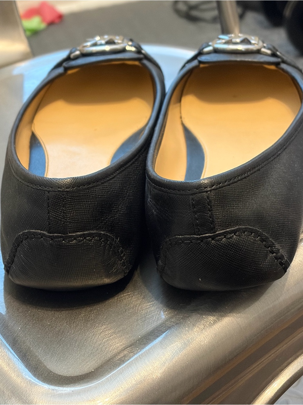 Michael Kors Black Leather Silver MK Logo Ballet Flats. Woman’s Size 11. - Picture 4 of 8